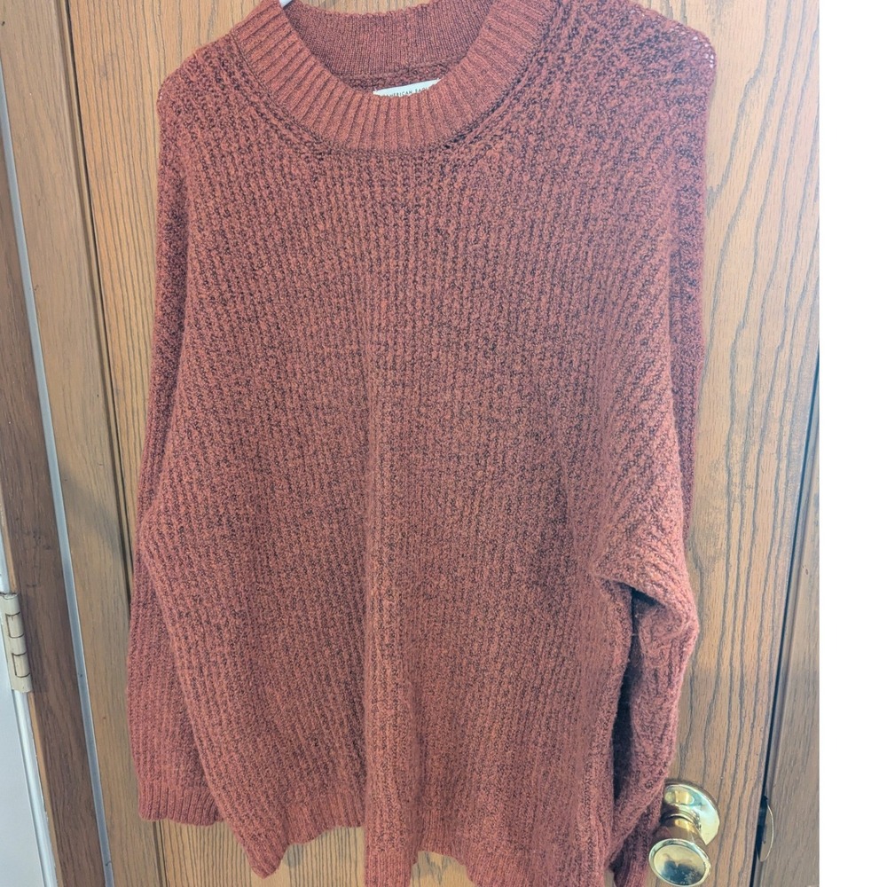 American Eagle Outfitters Rust Orange Marl Crew Neck Knit Sweater Cozy Medium
